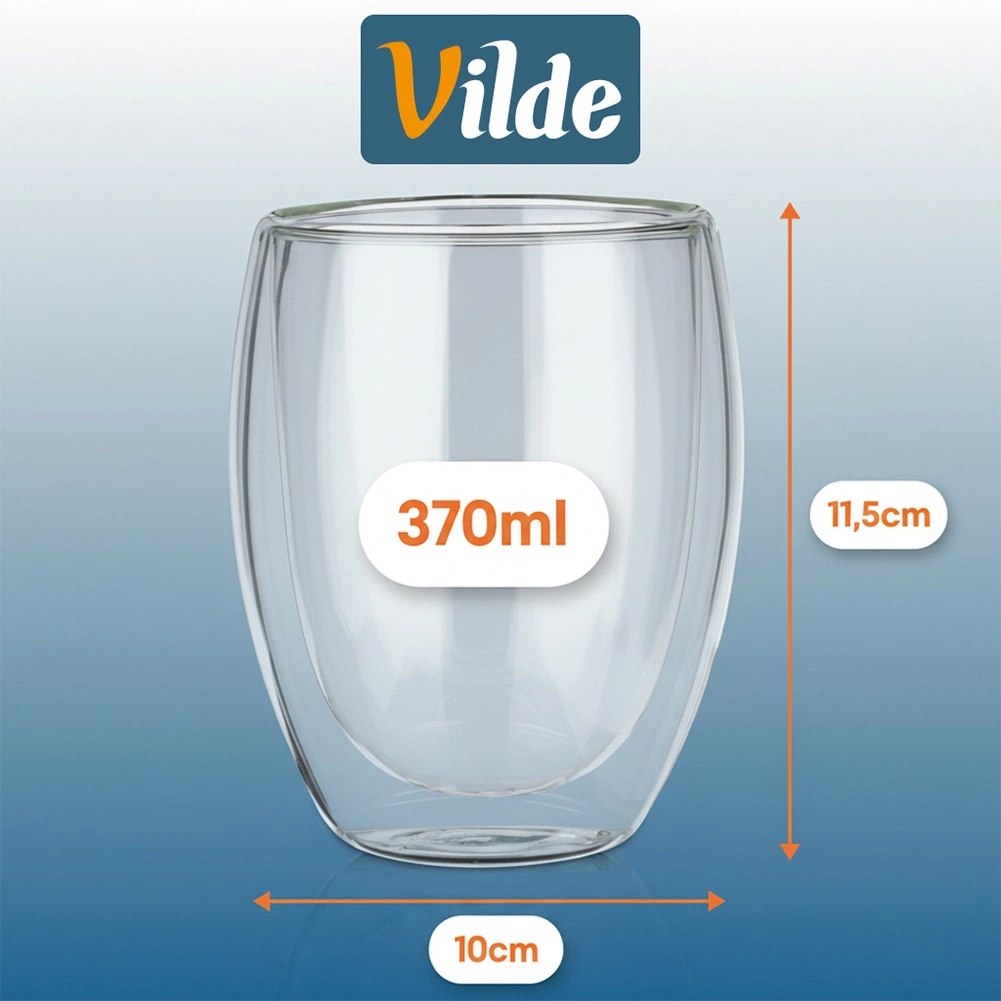 2 x Szklanka Termiczna 370ml Podwójne Szkło Kawa Herbata VILDE - obrazek 4