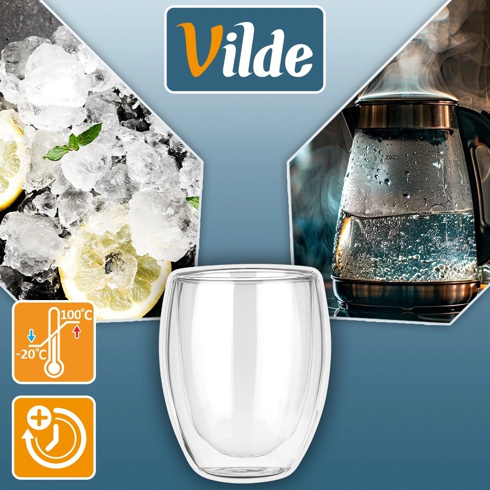 2 x Szklanka Termiczna 370ml Podwójne Szkło Kawa Herbata VILDE - obrazek 5